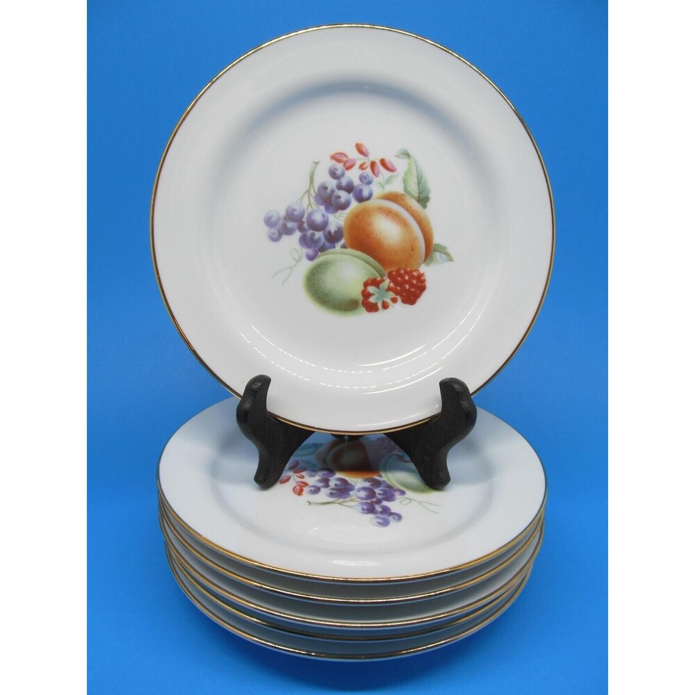 Richard Ginori Fruit Set Of 6 Gold Trimmed 6 1/4" Dessert Plates VGC  Italy